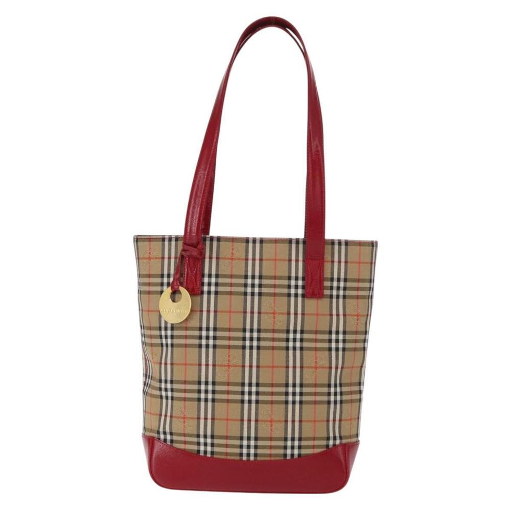 BURBERRY Nova Check Tote Bag Canvas Leather Beige Red gold Auth gh1367 - Picture 13 of 16